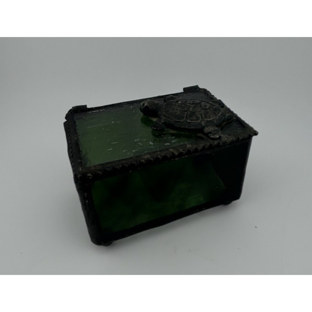 J.‎ Devlin Glass Box w/ Turtle - Green Textured Glass - 3.25" x 2.5" x 2.25"
